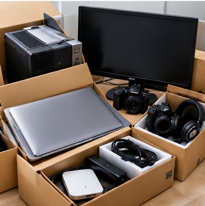 Selected Electronics packed for cargo transport from the UK to Pakistan
